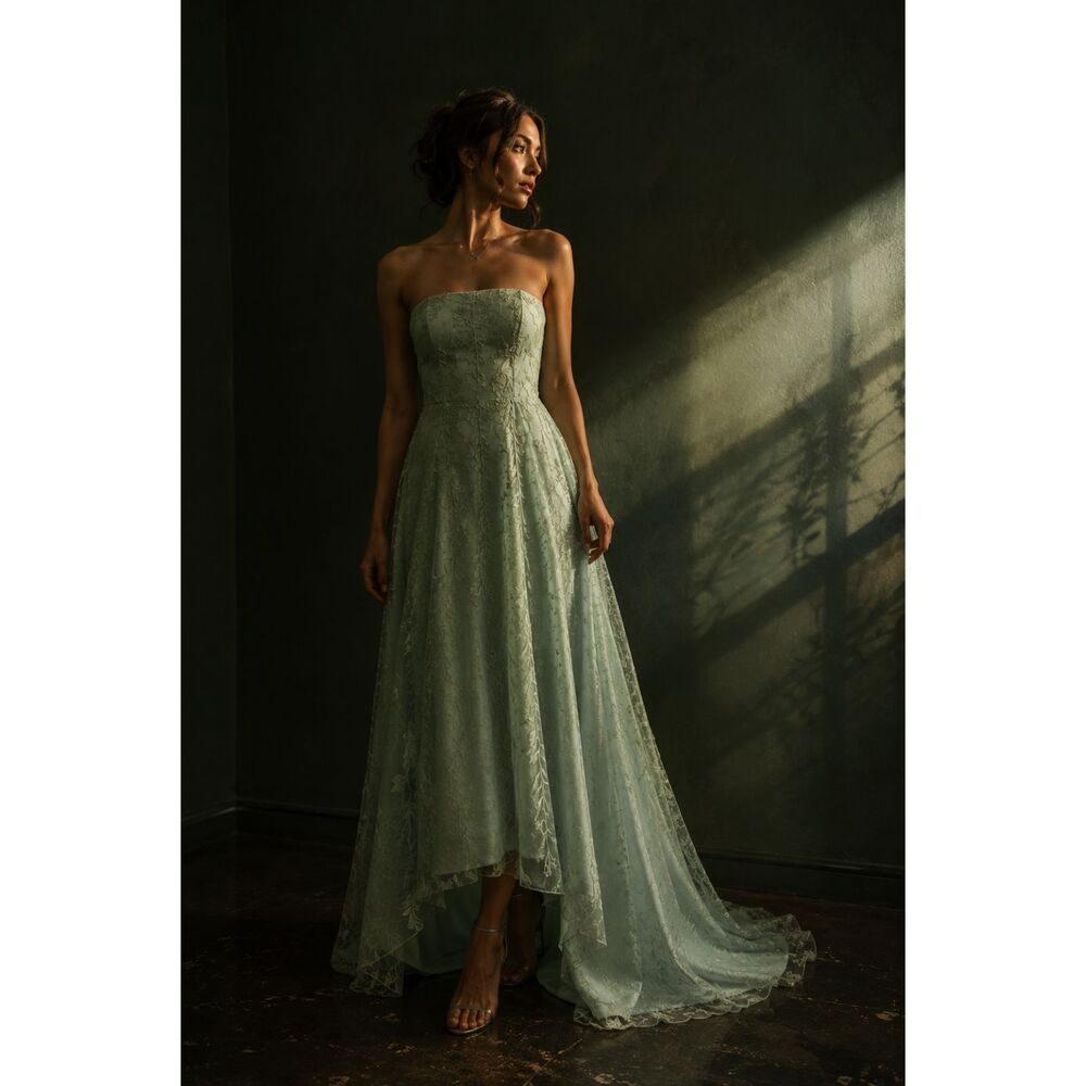 Vintage Mint Green Embroidered Mesh Gown Dress XS Fairycore Formal Maxi